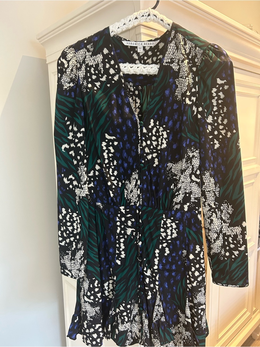 Veronica Beard Black Multicolor Abstract Floral Long Sleeve Dress